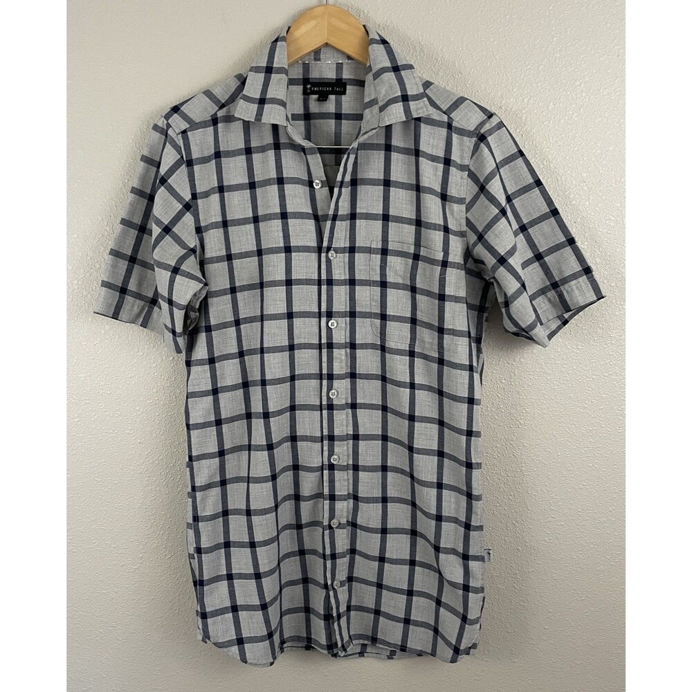 American Tall Mens S Tall Plaid Short Sleeve Button Up Shirt